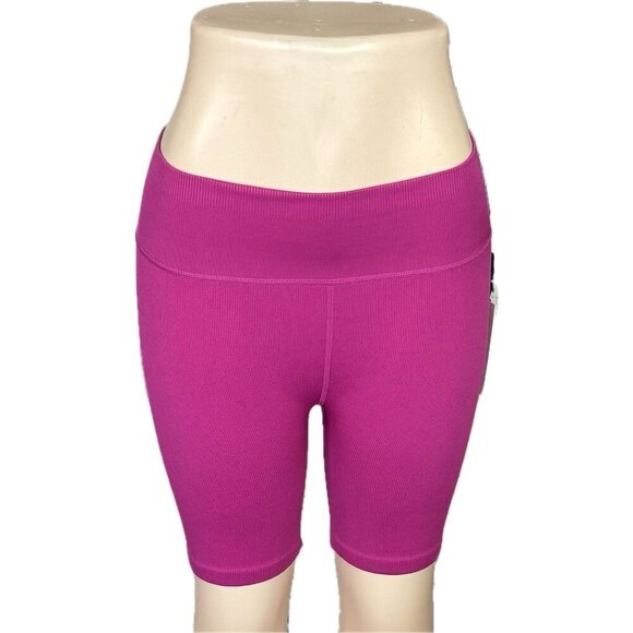 Calvin Klein Performance L Pink Ribbed Seamless Stretch High-Waisted Bike Shorts - Picture 2 of 6